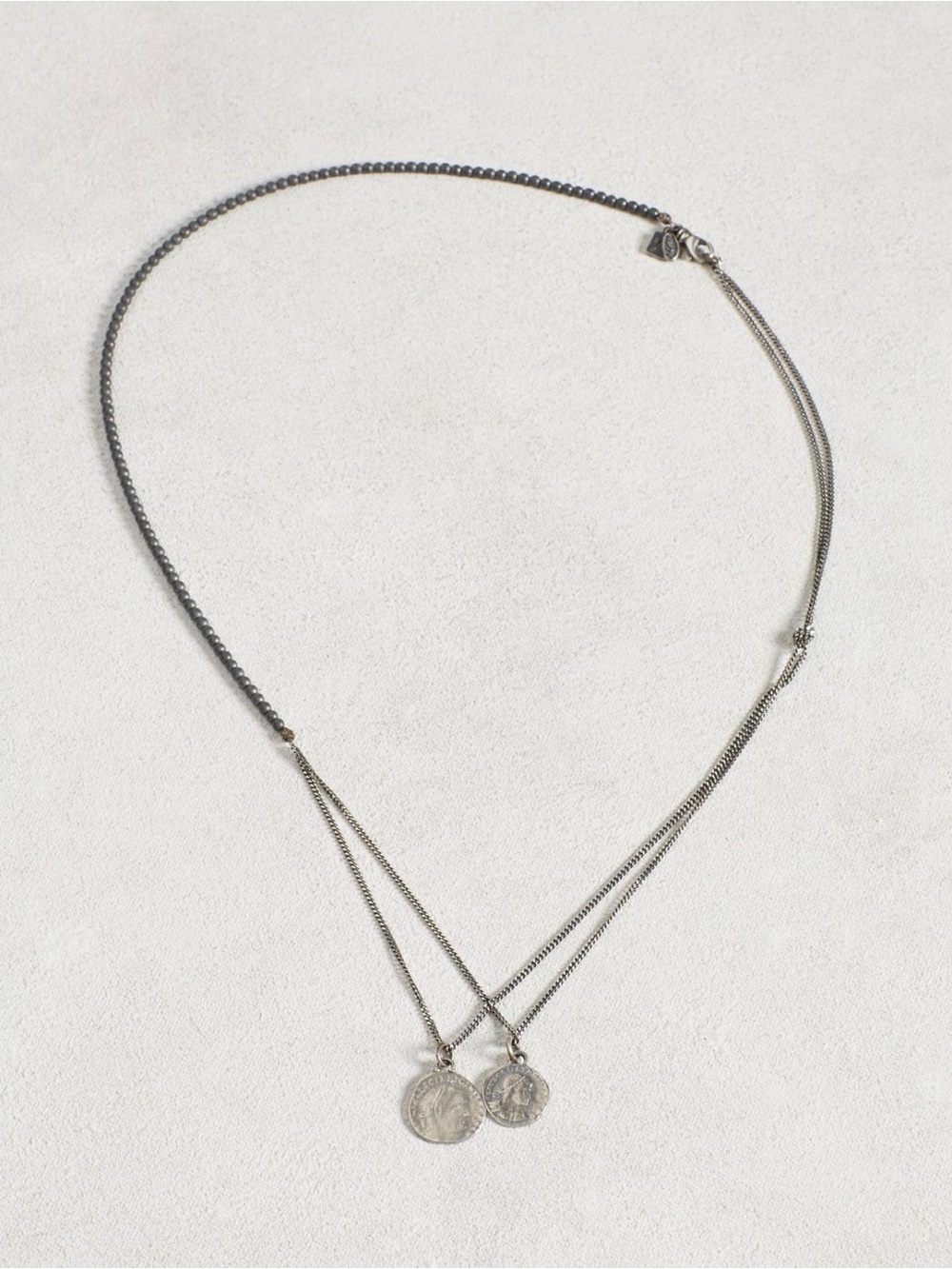 John Varvatos x M. Cohen Hematite Beaded Silver Chain Coins Necklace